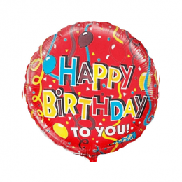 Cerc Happy Birthday rosu cu benzile 18 in 45 cm