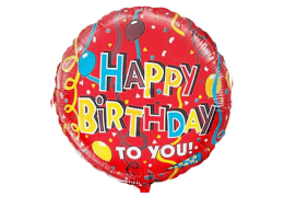 Круг красный Happy Birthday c ленточками 18 in 45 cm