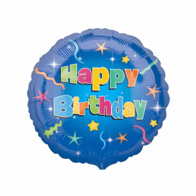 Balon rotund Happy Birthday albastru 