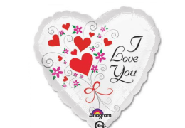 I Love You cu flori si inimi 43 cm