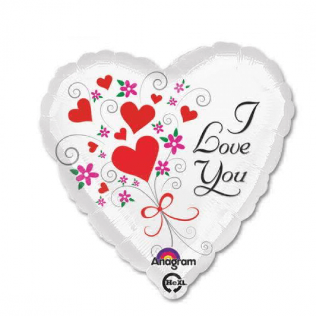 I Love You cu flori si inimi 43 cm