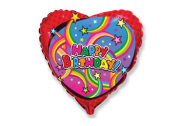 Сердце Happy Birthday со звездами и радугой 