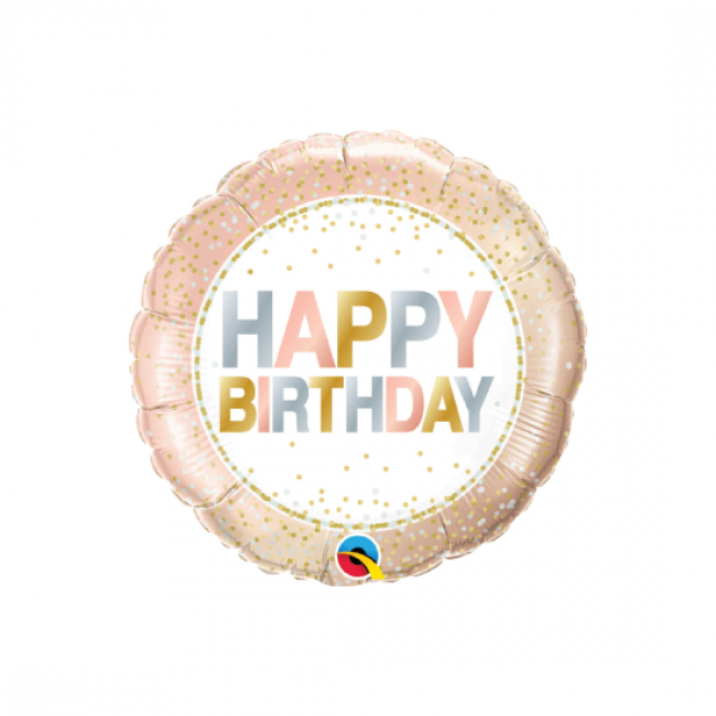 Cerc Happy Birthday Roz Gold cu buline aurii 18 in 46 cm Cerc Happy Birthday Roz Gold cu buline aurii 18 in 46 cm