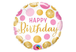 Круг Happy Birthday с розовыми и золотыми кружками​ ​18 in 46 cm