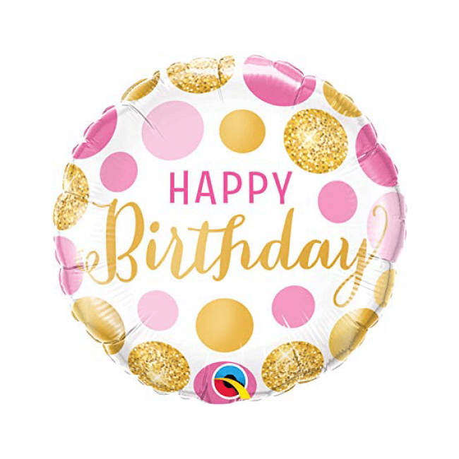 Круг Happy Birthday с розовыми и золотыми кружками 18 in 46 cm Круг Happy Birthday с розовыми и золотыми кружками 18 in 46 cm