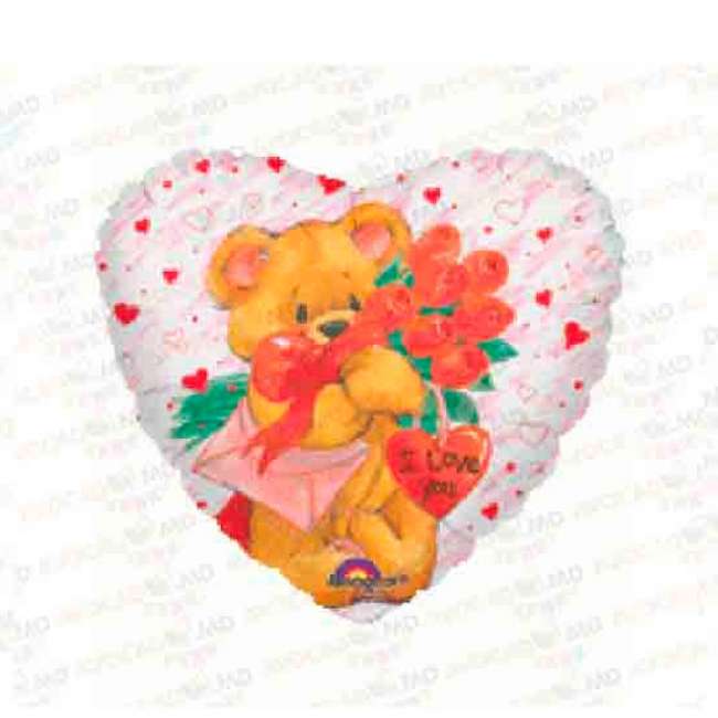шарики heart i love you with bear and flowers 18'' 